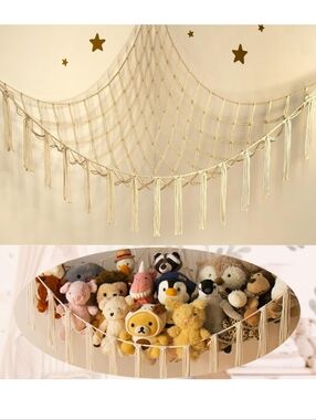 Boho Macramé Stuffed Animal Hammack Hanger - Cream Woven Cotton